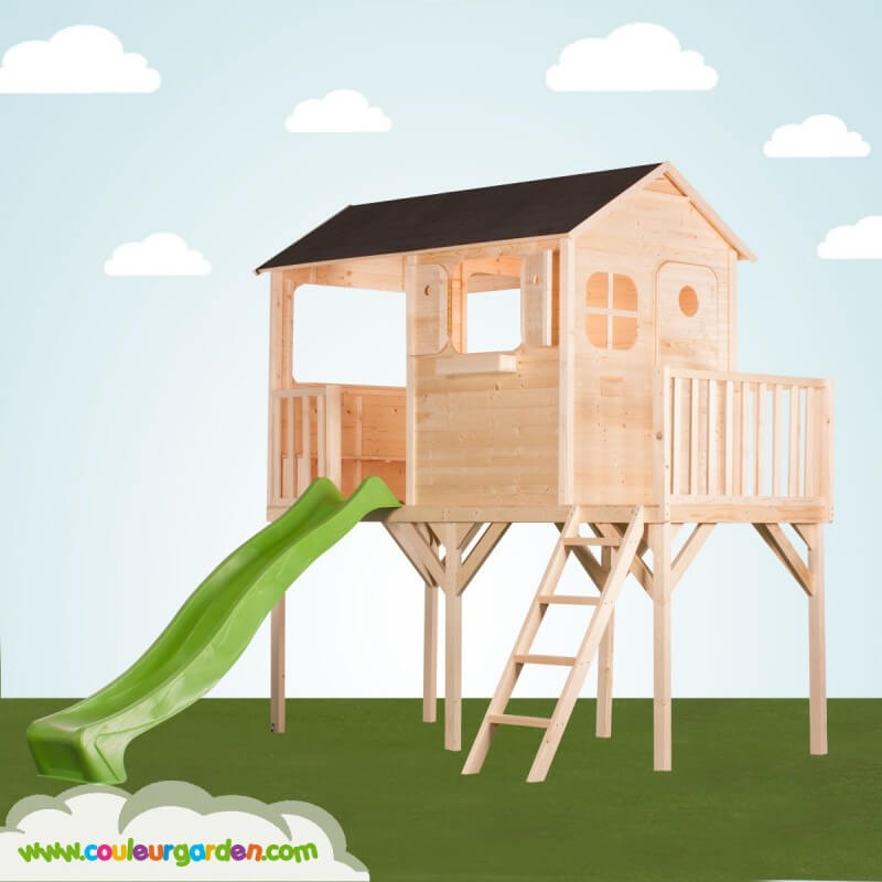 Cabane enfant - Grande cabane enfant patio sur pilotis avec terrasse -  Couleur Garden