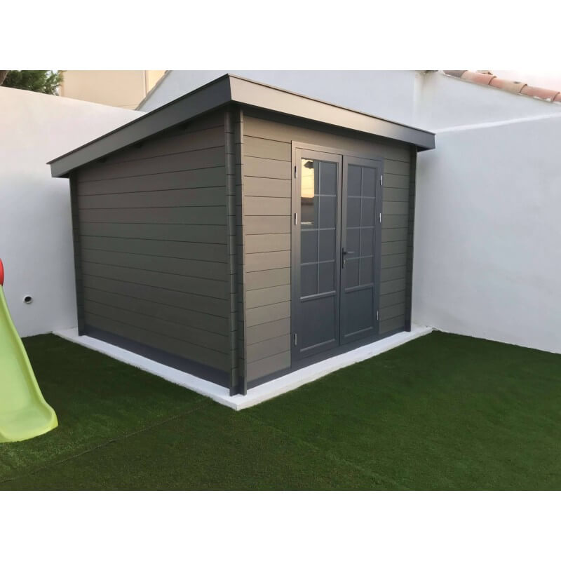 Abri alu/composite à toit plat 3 x 3 m - Couleur Garden