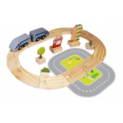Circuit de train 30 pièces en bois floqué SNCF - Couleur Garden
